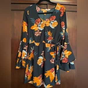 Navy Blue and Floral print V-neck blouse, fall colors!